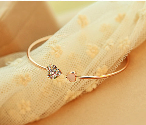 Mix wholesale.2014 New heart crystal love opening gold Siliver plated bracelet crystal bracelets bangles for women
