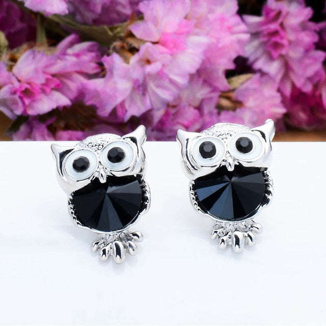 H:HYDE Brand Jewelry Crystal Owl Stud Earrings For Women Vintage 11 Colors Animal Statement Earrings Brincos oorbellen