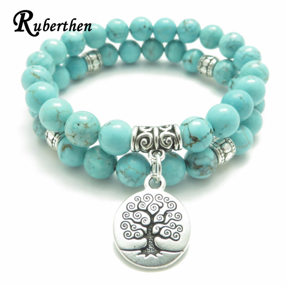 Ruberthen Tree of Life jewelry Yoga Mala Bracelet Stone Healing Protection Elastic Beaded Stacking Bracelet Spiritual jewelry