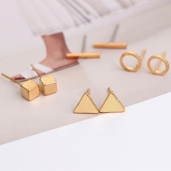 New Arrival Round triangle Shaped Silver Gold Black Color Alloy Stud Earring For Women Ear Jewelry 4 pairs