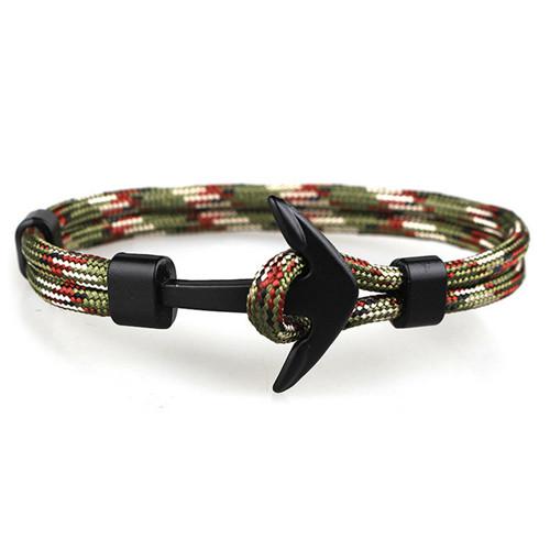AiNian New Fashion Black Anchor Bracelets Men Charm 550 Survival Rope Chain Paracord Bracelet Male Wrap Metal Sport Hooks