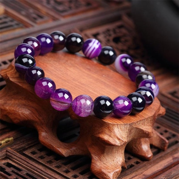Meajoe Trendy Natural Stone Love Purple Bead Bracelet Vintage Charm Round Chain Beads Bracelets Jewelry For Women Friend Gift
