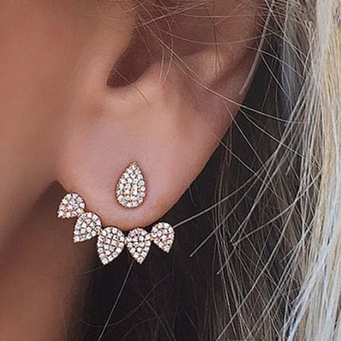 E0123 Korean Jewelry New Crystal Front Back Double Sided Stud Earring For Women Fashion Ear Cuff Piercing Earring Gift Wholesale