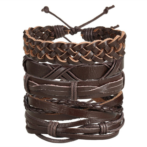 IF ME Vintage Leaf Feather Multilayer Leather Bracelet Men Fashion Braided Handmade Star Rope Wrap Bracelets & Bangles Male Gift