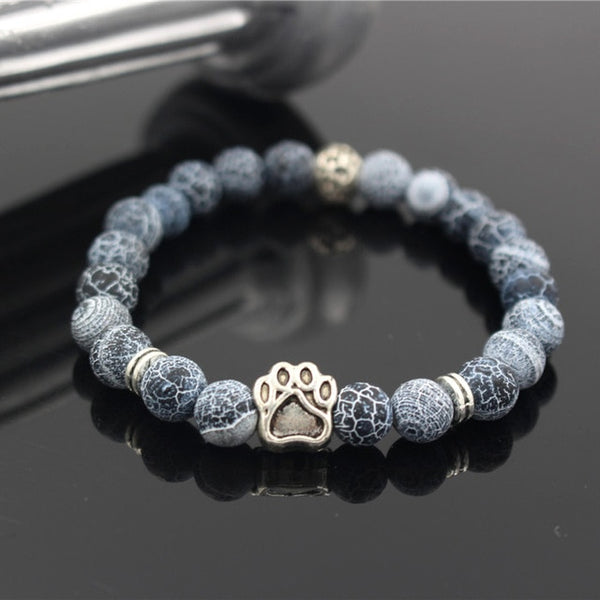 Hot Selling Natural Stone Mala Bead Yoga Bracelet Pitbull Dog Hand Paw 8mm Elastic Rope Bead Bracelet Fashion Men Women Jewelry