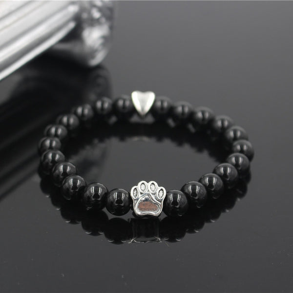 Hot Selling Natural Stone Mala Bead Yoga Bracelet Pitbull Dog Hand Paw 8mm Elastic Rope Bead Bracelet Fashion Men Women Jewelry