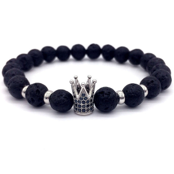 2018 Hot Trendy Lava Stone Pave CZ Imperial Crown And Helmet Charm Bracelet For Men Or Women Bracelet Jewelry Pulseira hombres