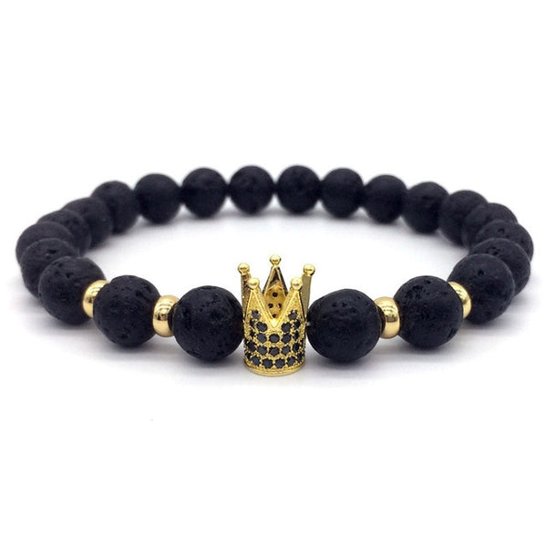 2018 Hot Trendy Lava Stone Pave CZ Imperial Crown And Helmet Charm Bracelet For Men Or Women Bracelet Jewelry Pulseira hombres