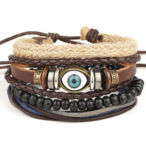 New Fashion Bead Leather Bracelets & bangles for Women 3/4 pcs 1 Set Multilayer Wristband Bracelet Men Pulseiras dropshiping
