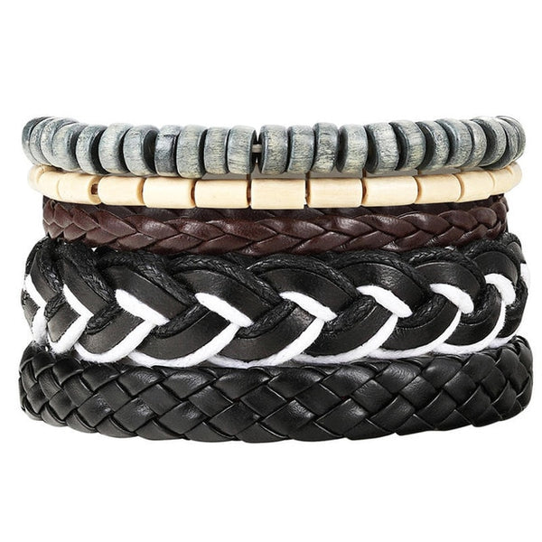 New Fashion Bead Leather Bracelets & bangles for Women 3/4 pcs 1 Set Multilayer Wristband Bracelet Men Pulseiras dropshiping