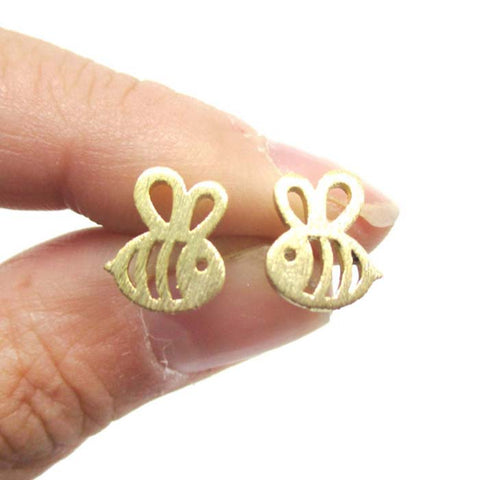 QIMING Gold Silver ADORABLE BUMBLE BEE INSECT SHAPED STUD EARRINGS ANIMAL JEWELRY For Women Girl Gift Stud Earrings