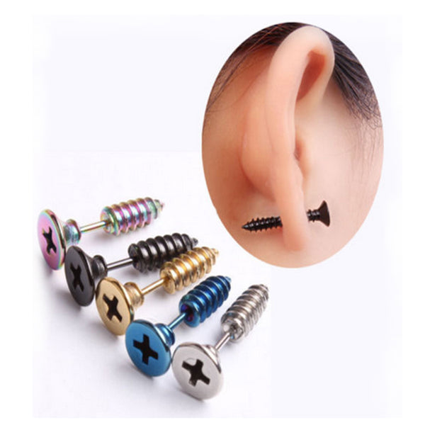Punk Style Stainless Steel 5 Colors Stud Earrings Men's Punk Ear Jewelry Rock Gothic Unisex Piercing Earring Free shipping