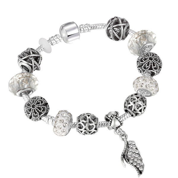 Vintage Silver Color Charm Bracelet with Tree of life Pendant & Gold Crystal Ball Pandora Bracelet Dropshipping